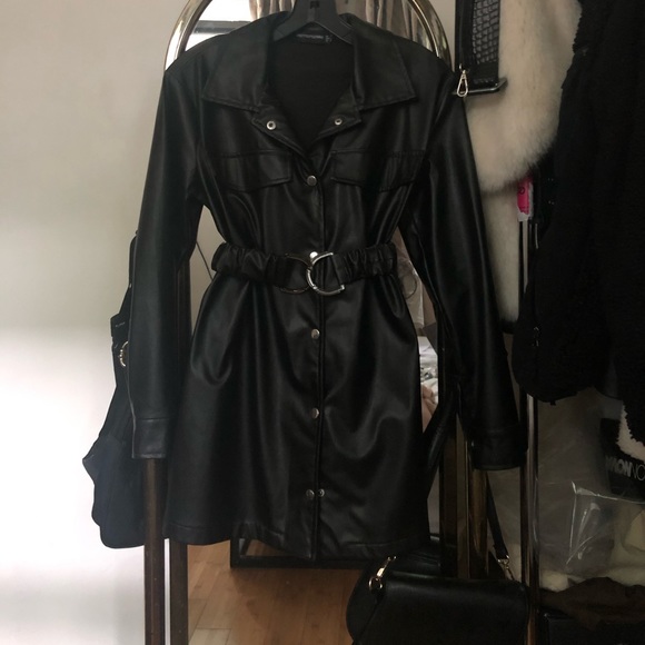 Pleather button down dress with belt - Picture 1 of 3